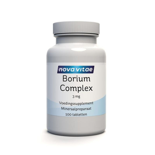 Nova Vitae Borium complex 3mg mineral supplement tablets, 100-count, showing the white tablets in blister packaging.