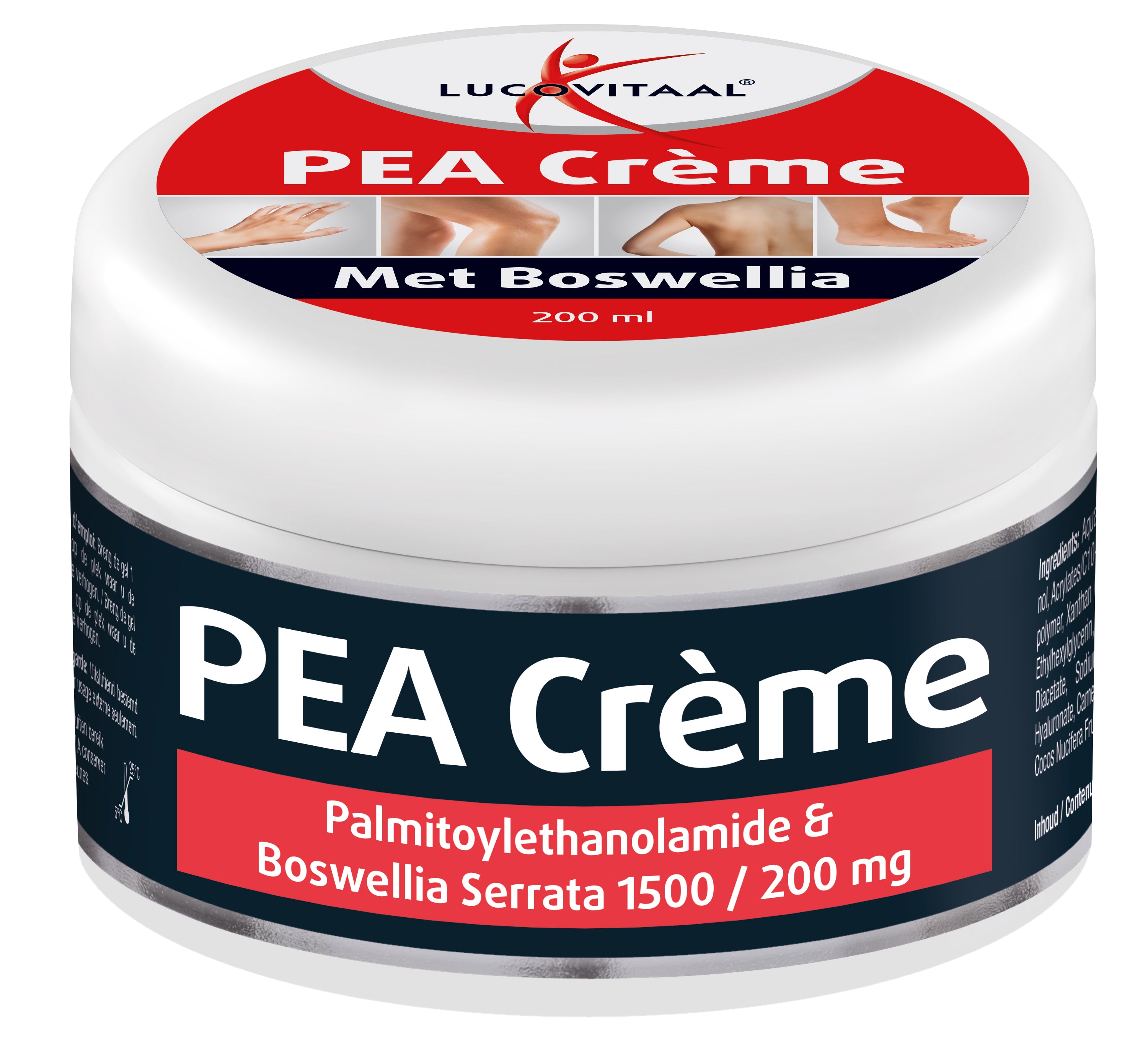 Lucovitaal Pea Creme body care product in a 250ml container, suitable for moisturizing and skin nourishment.