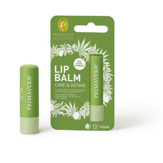 Primavera Lipbalm care and repair bio in a 4.60g container, natural lip moisturizing and nourishing product.