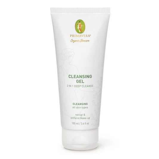 Primavera 2-in-1 cleansing gel for face, deep cleansing, 100ml, facial skincare product with gel texture and natural ingredients.