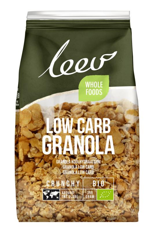 Leev Low-Carb Bio Granola for breakfast, 350g, featuring crunchy oats and nuts in a natural, wholesome cereal blend.