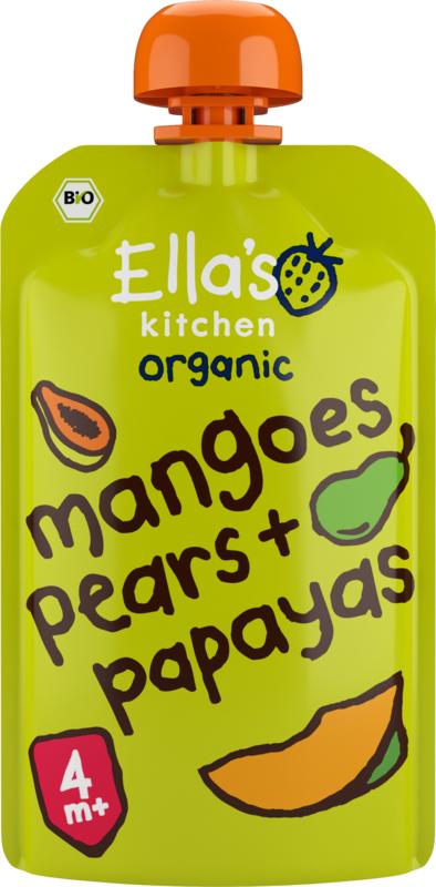 Ella's Kitchen Mangoes pears & papayas knijpzakje 4+ maanden bio 120 Gram