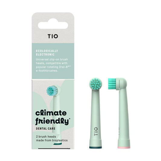 Set of two Tio Tiomatic toothbrush heads for Oral-B, designed for effective cleaning and oral hygiene.