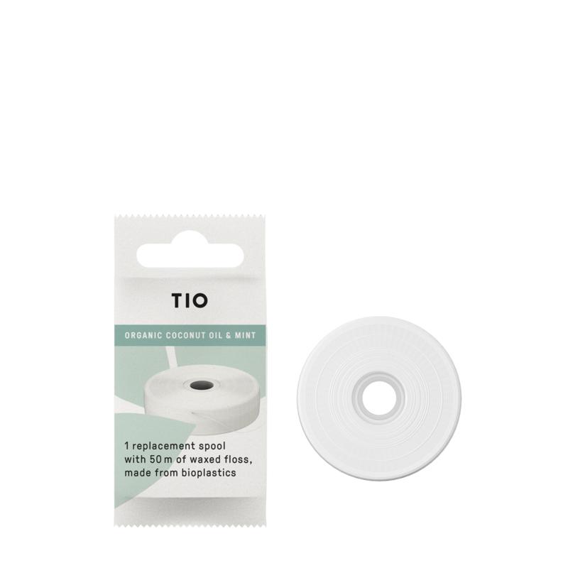 Tio Tiofloss refill with coconut oil and mint, dental floss for oral hygiene, 1 piece, natural and fresh flossing aid.