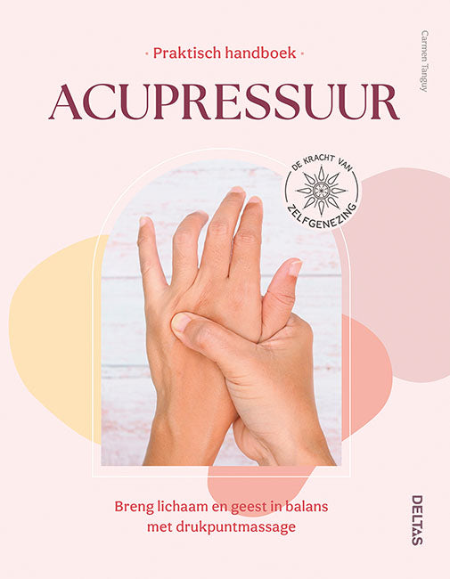 Deltas Praktisch handboek acupressuur 1.00 boek cover with title and author details, on a plain background.