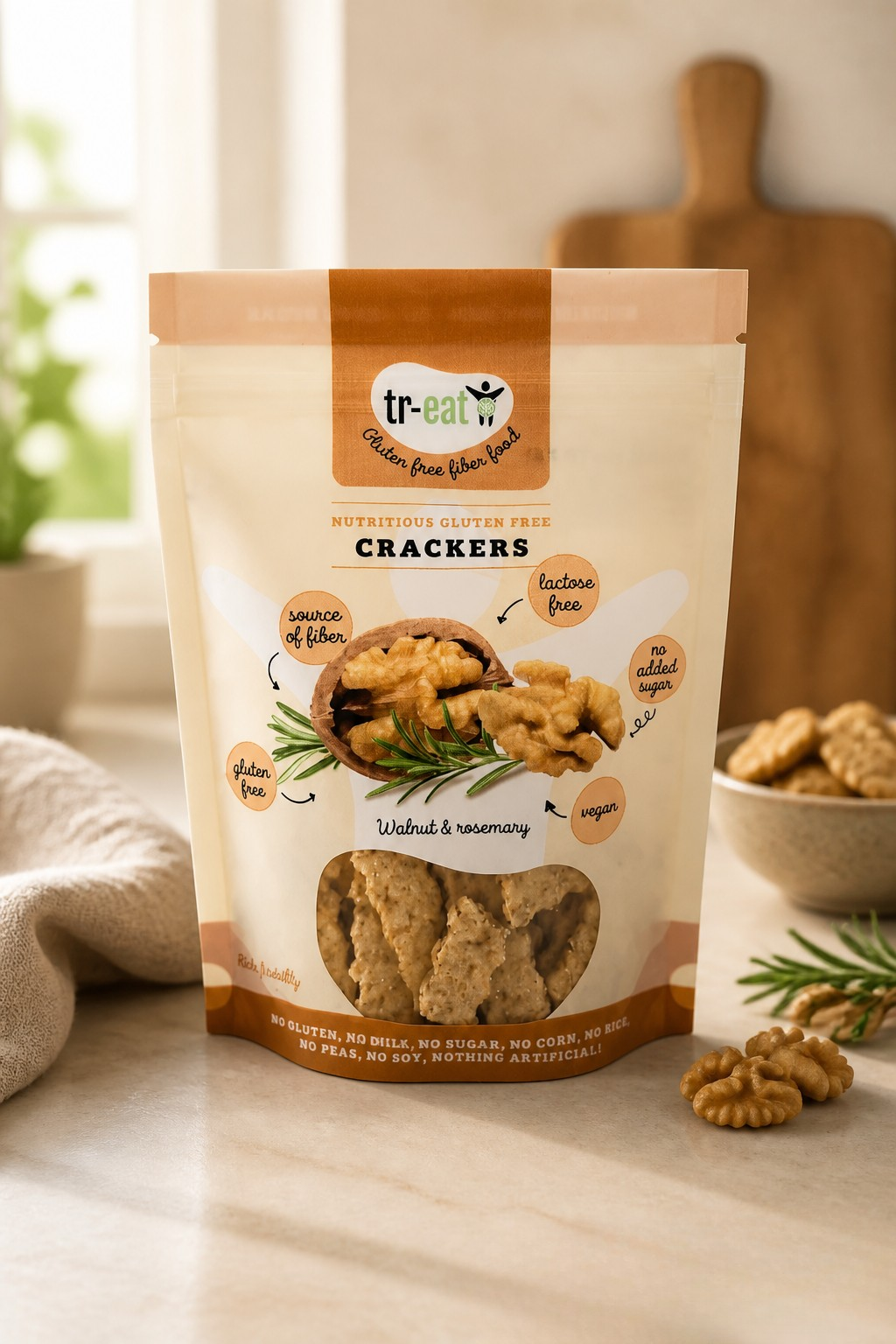 Treat Crackers walnoot rozemarijn glutenvrij 70.00 Gram