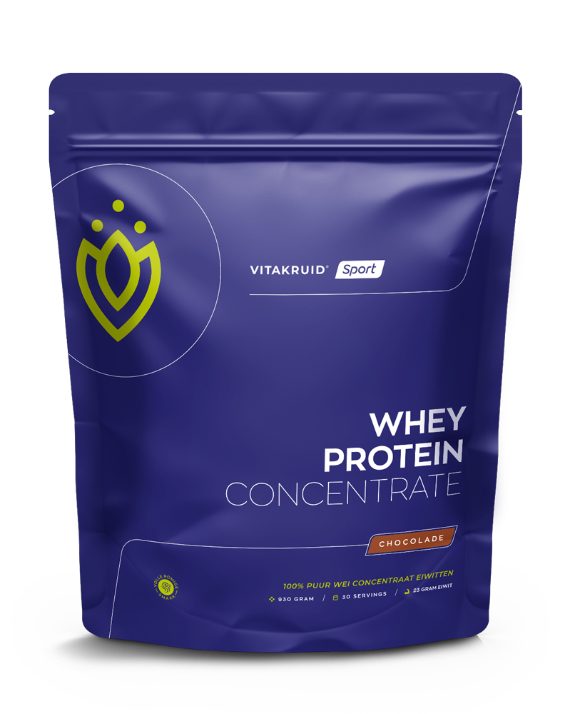 Vitakruid Whey Protein Concentrate in chocolate flavor, 900g pouch, high-quality amino acids for muscle recovery and nutrition.