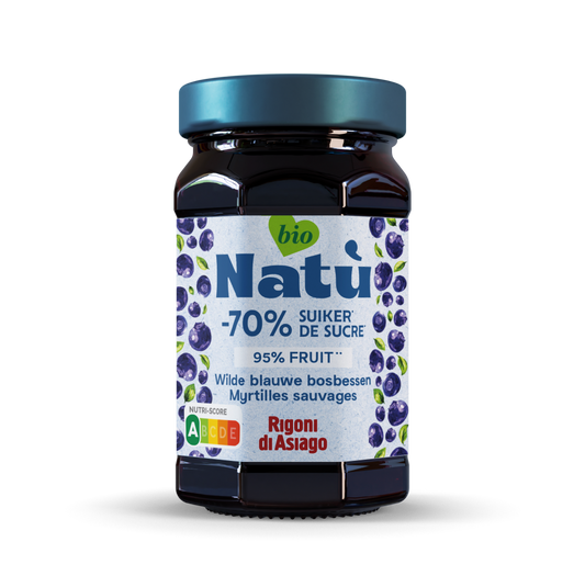 Fiordifrutta Wilde Blauwe Bosbesjam bio, 600g jar, natural blueberry spread for bread and breakfast.