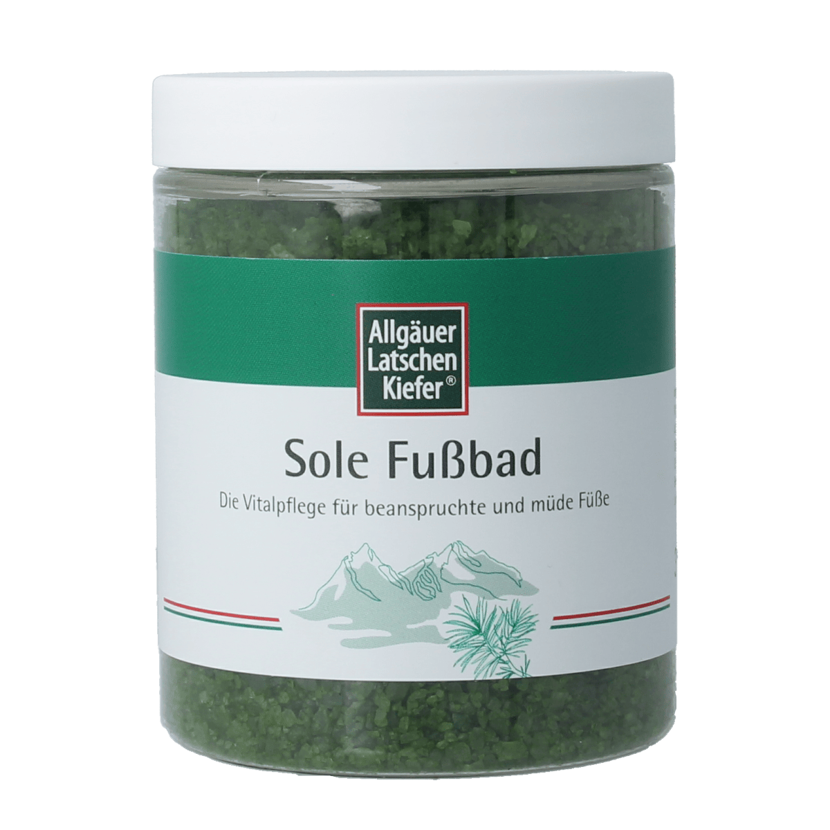 Allgauer Latshen Kiefer Mineralen Voetbad Allgasan in 350g container, natural foot care product with mineral-enriched formula.