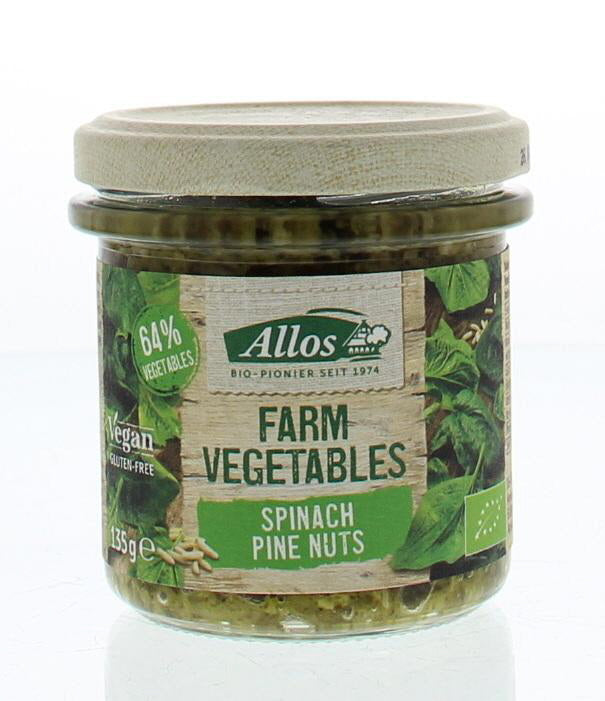 Allos Aardappelen, Groente en Fruit 135 Gram Allos Farm vegetables spinazie & pijnboompitten bio 135 Gram