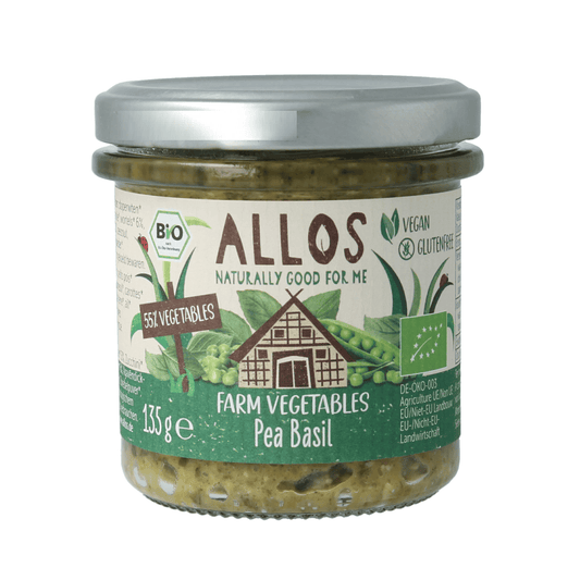 Allos Broodbeleg 135.00 Gram Allos Farm vegetables doperwten & basilicum bio 135.00 Gram