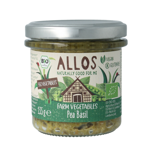 Allos Broodbeleg 135 Gram Allos Farm vegetables doperwten & basilicum bio 135 Gram