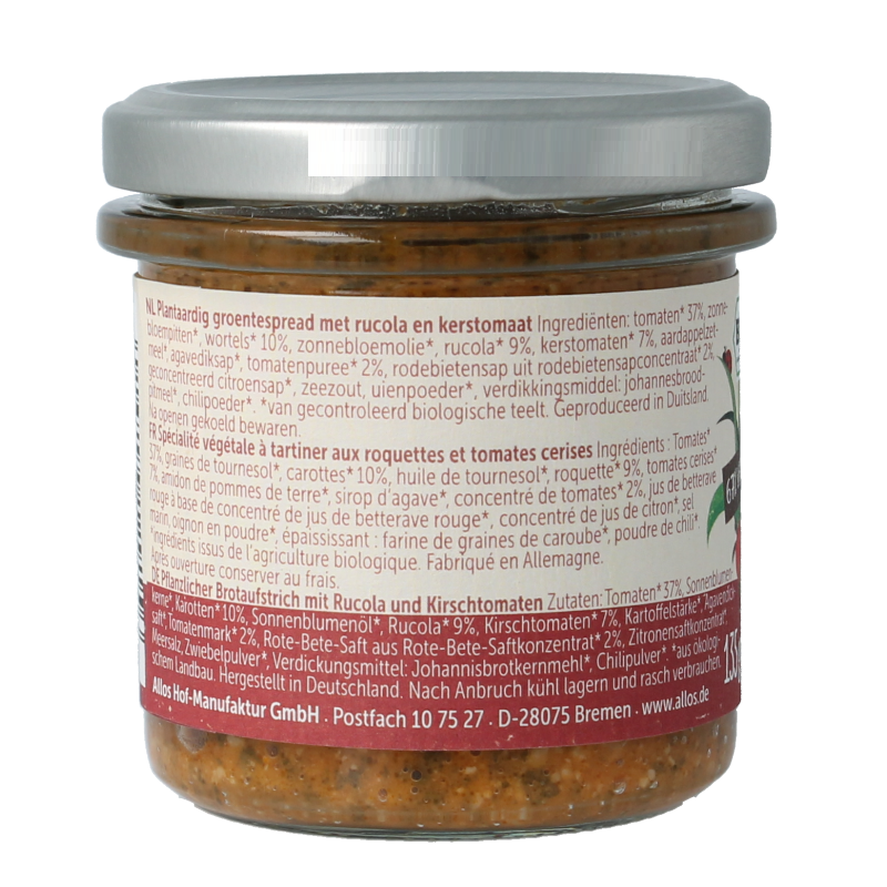Allos Broodbeleg 135 Gram Allos Farm vegetables rucola & kerstomaat bio 135 Gram