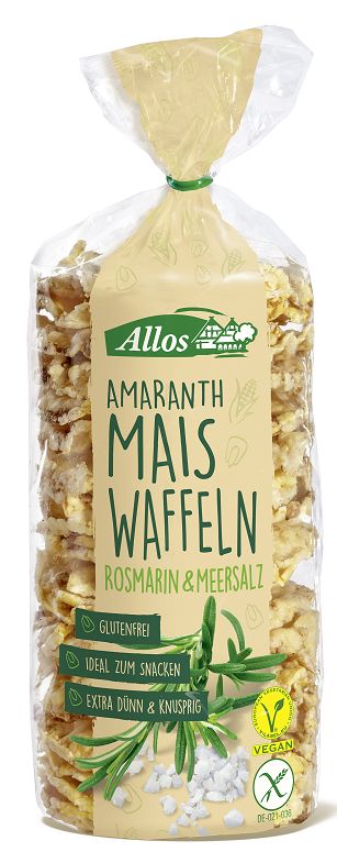 Allos Snacks en Tussendoortjes 100 Gram Allos Amarant maiswafels rozemarijn bio 100 Gram