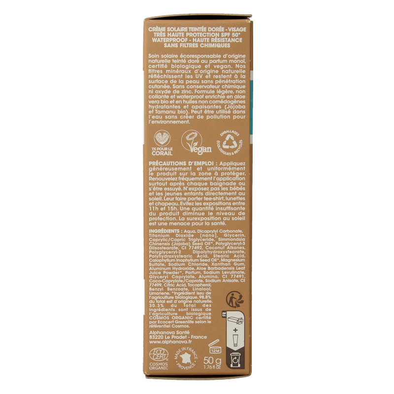 Alphanova Sun Zonnen 50 Gram Alphanova Sun Sun gekleurde dagcreme classic vegan SPF50+ 50 Gram