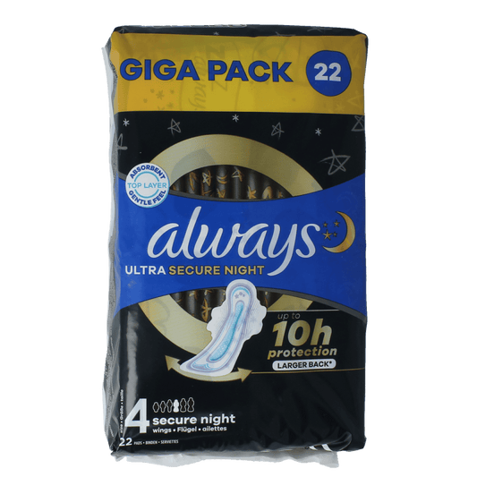 Always Damesverband en Tampons 22.00 Stuks Always Ultra pads secure night  giga pack 22.00 Stuks