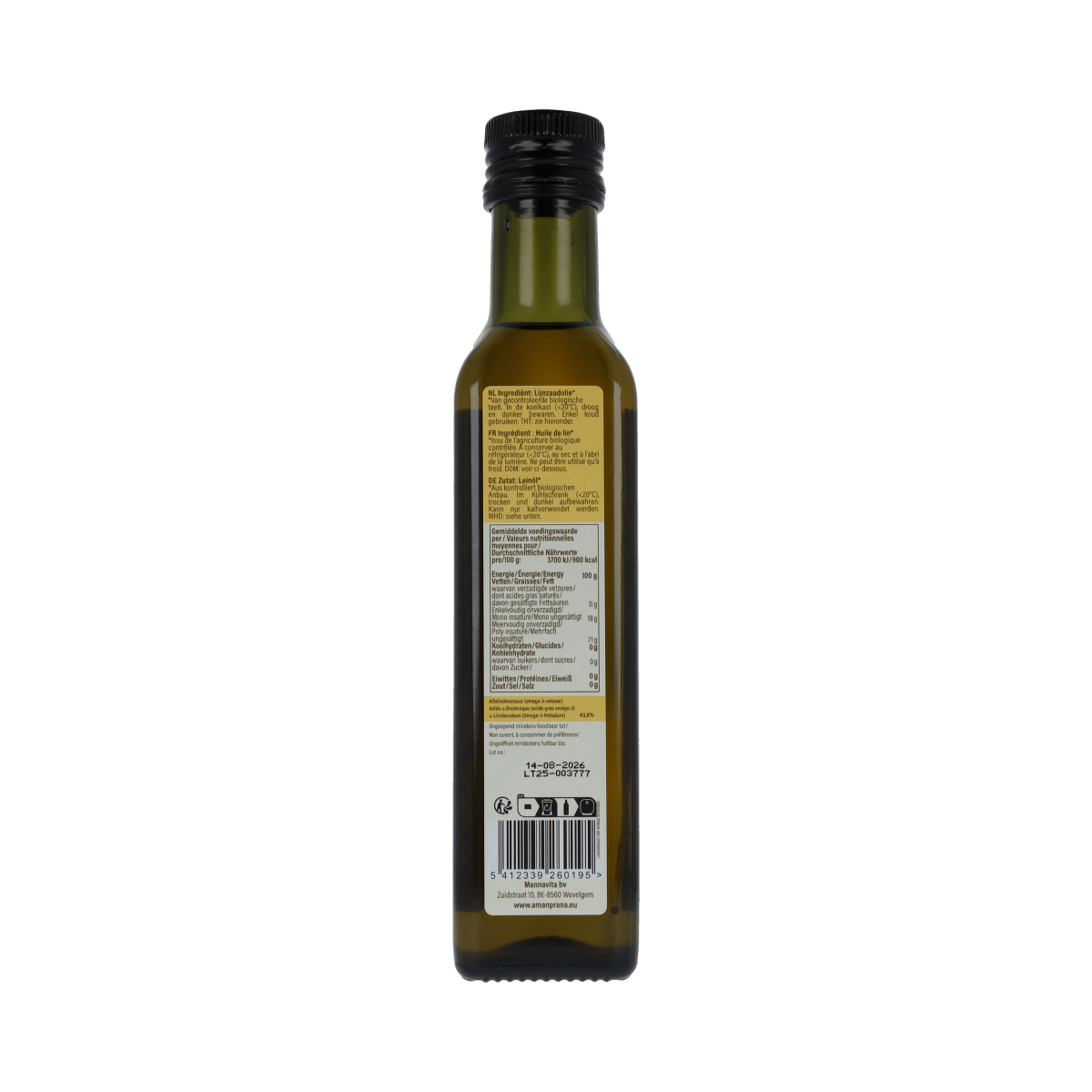 Amanprana Levensmiddelen 250.00 Milliliter Amanprana Lijnzaadolie bio 250.00 Milliliter