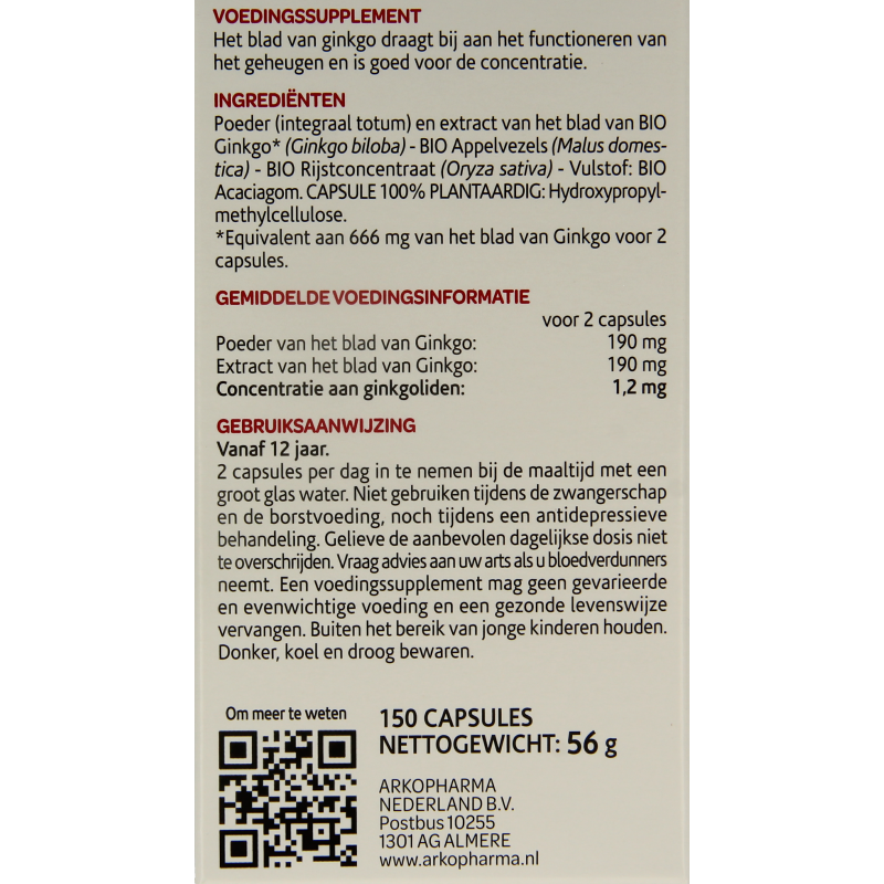 Arkocaps Kruidenpreparaten 150 Capsules Arkocaps Ginkgo bio 150 Capsules