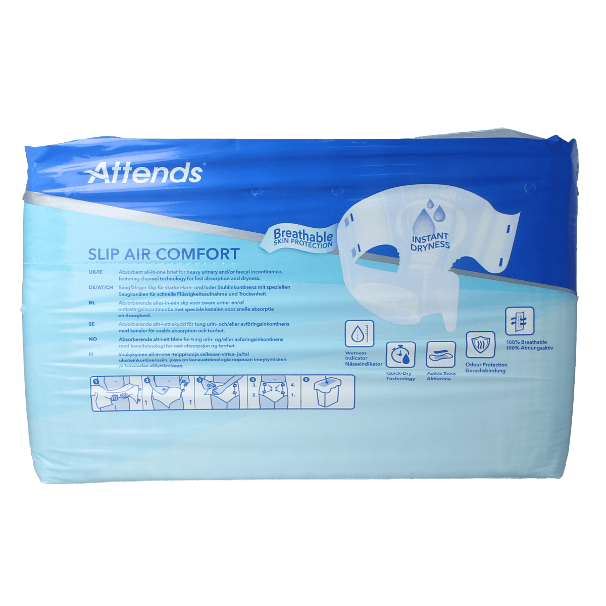 Attends Slip Air Comfort 9 S incontinence pads, pack of 21, designed for discreet and comfortable incontinence protection.