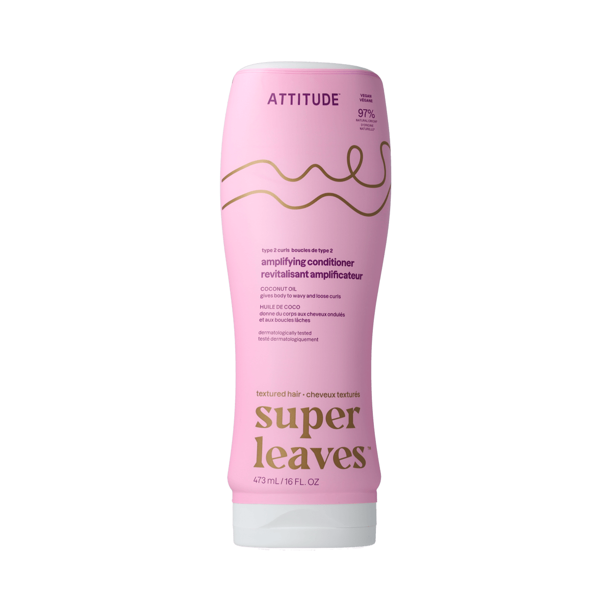 Attitude Coconut Oil Curl Amplifying Conditioner for Type 2 hair in 473ml bottle, nourishing hair with natural coconut oil.