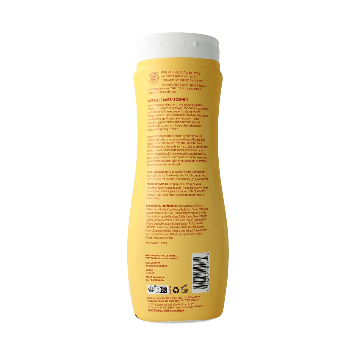 Attitude Shampoo with Moringa Oil for nourishing curls, Type 3, 473 ml, natural hair care product for curly hair.