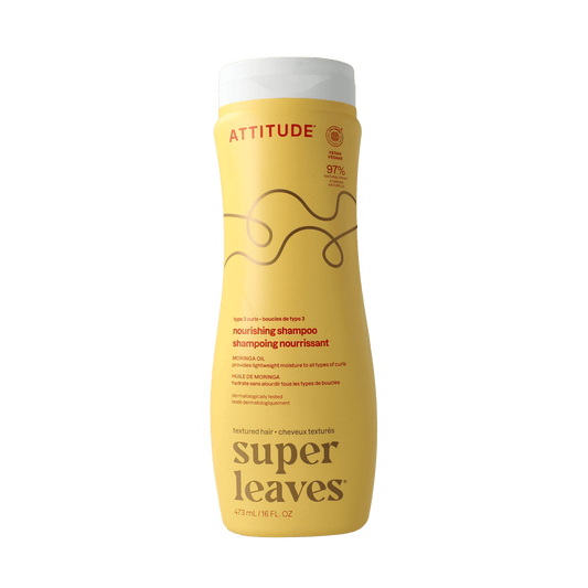 Attitude Moringa Oil Curl Nourishing Shampoo for type 3 hair, 473ml bottle, with natural Moringa oil for deep hydration.