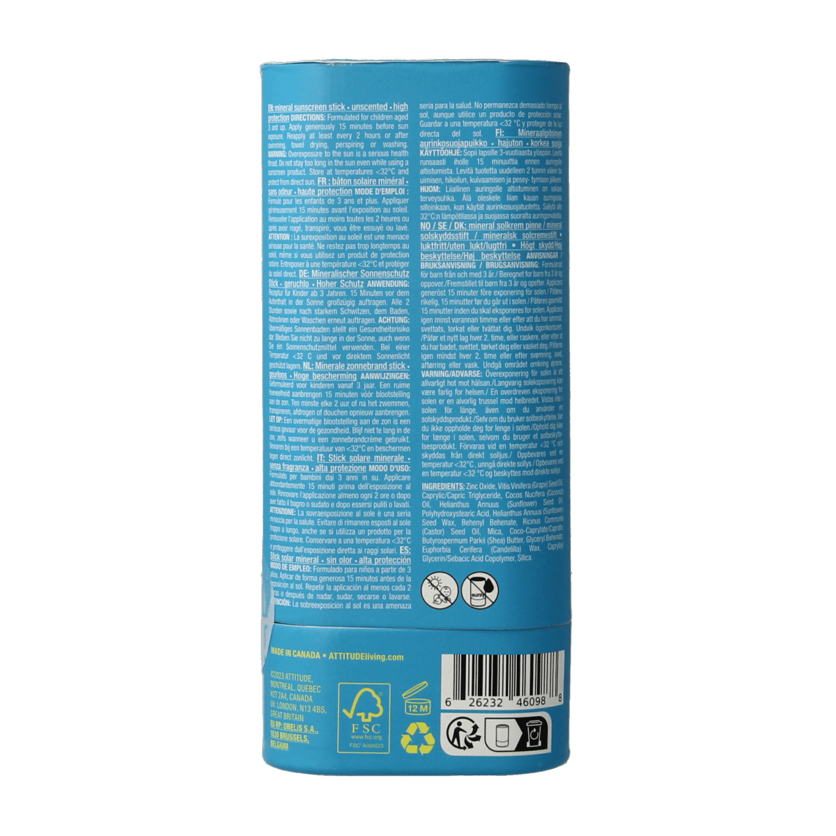 Attitude Zonnen 60.00 Gram Attitude Sunly zonnebrandstick kids SPF30 60.00 Gram