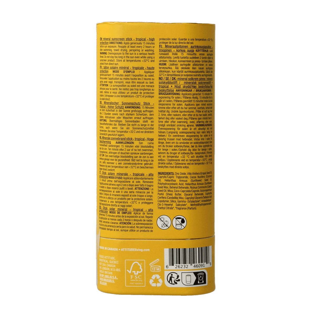 Attitude Zonnen 60.00 Gram Attitude Sunly zonnebrandstick SPF30 tropisch 60.00 Gram