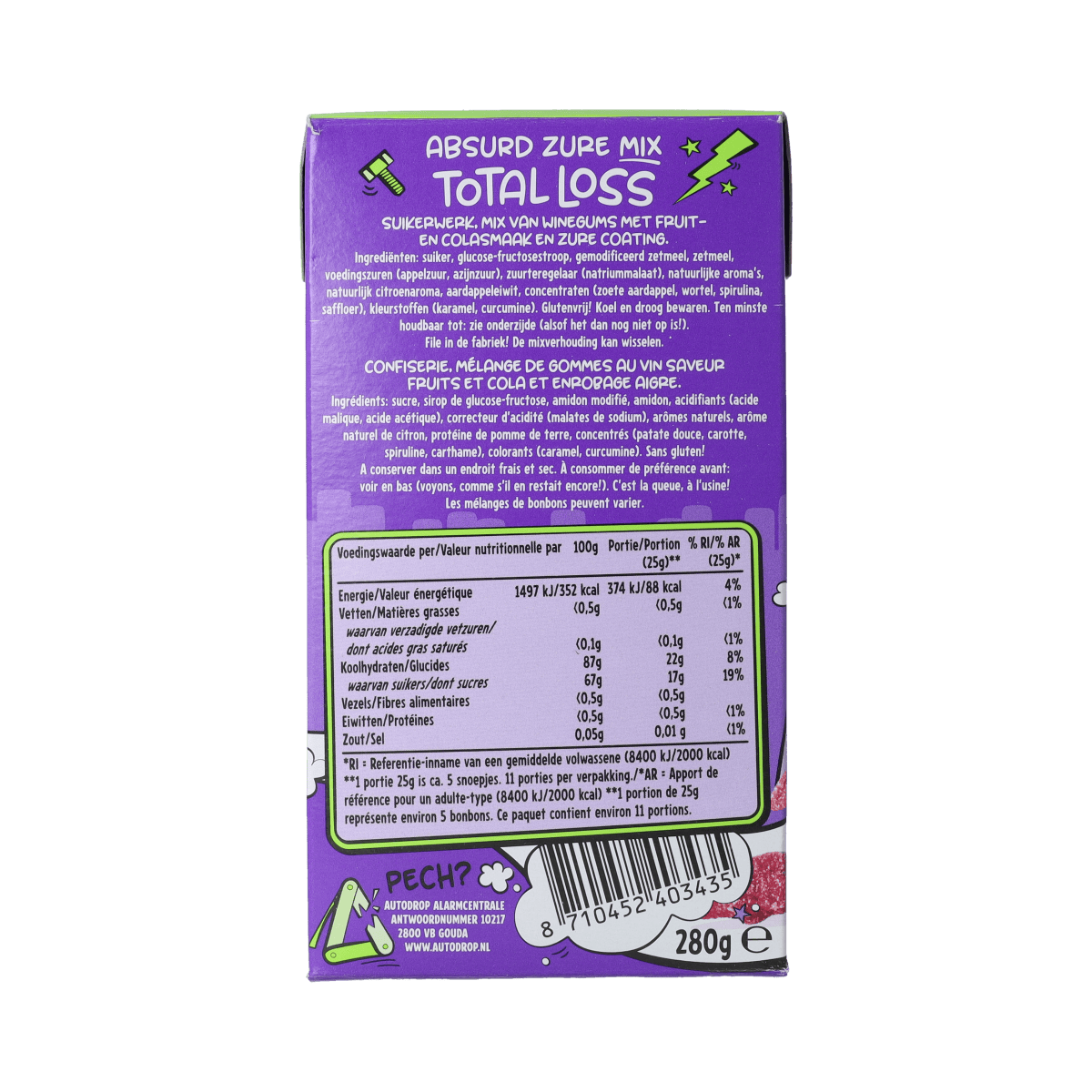 Autodrop Snoepgoed 280.00 Gram Autodrop Autodrop Zure Vegan Total Loss 280.00 Gram