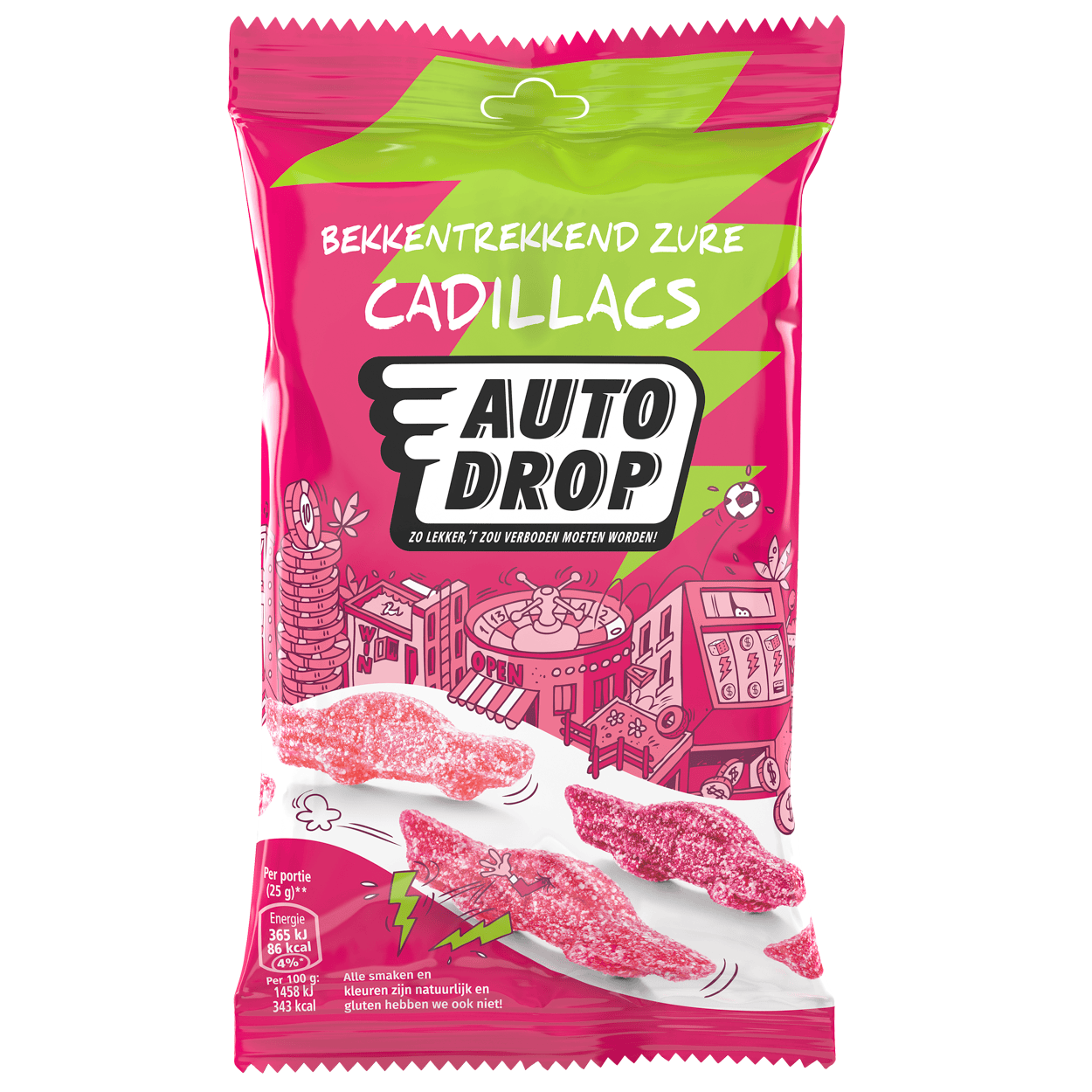 Autodrop Snoepgoed 85 Gram Autodrop Bekkentrekkend zure cadillacs snackpack 85 Gram