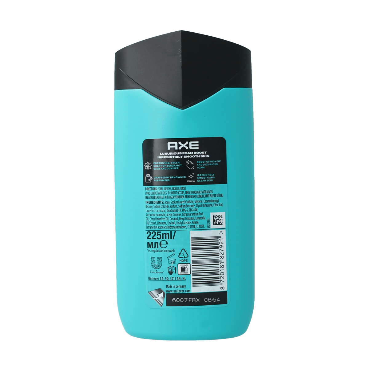 AXE Axe Fine Fragrance Aqua Bergamot shower gel in a 225ml bottle, featuring a fresh bergamot scent for men.