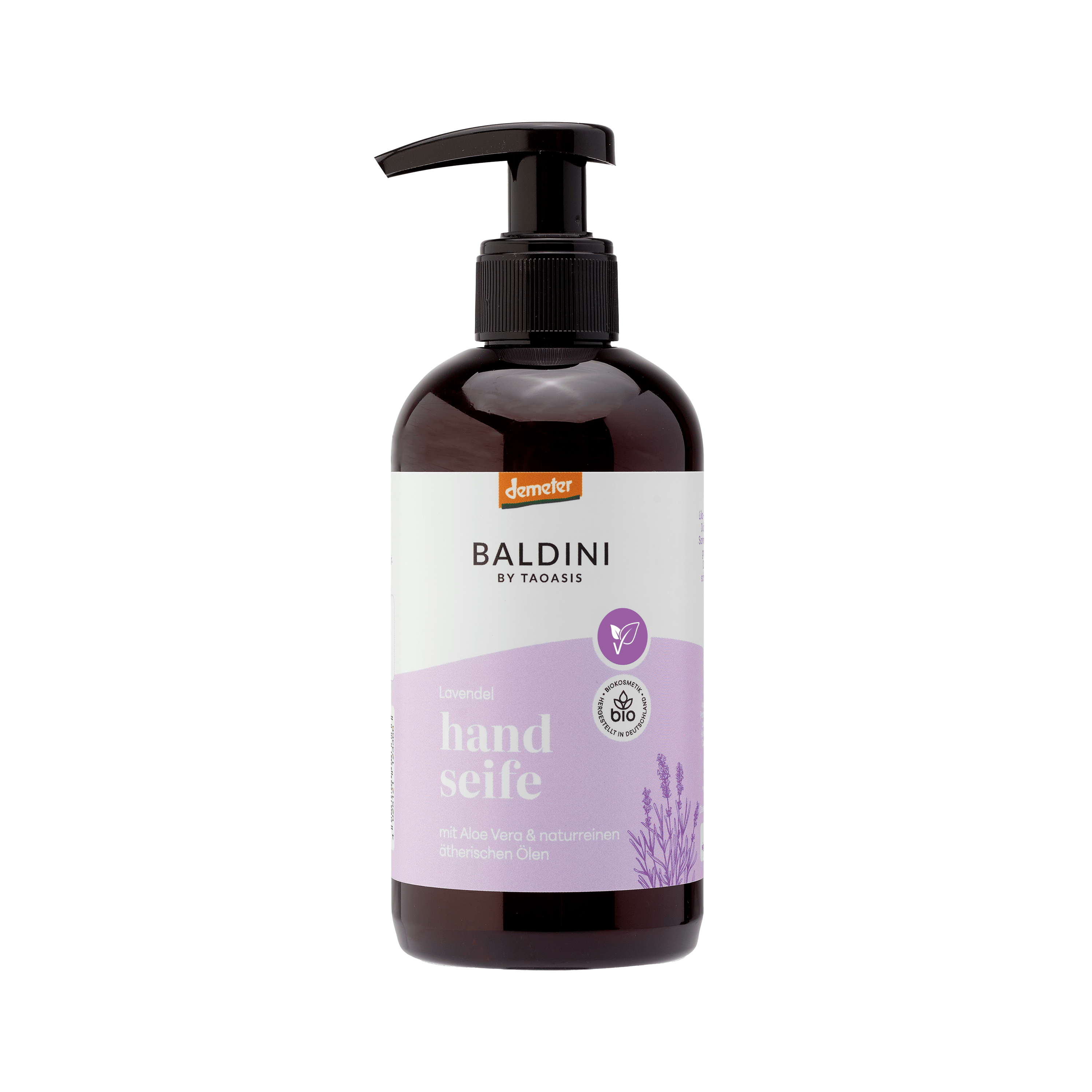 Baldini Handverzorging Lavendel Demeter hand soap in 250ml bottle, natural lavender scent with gentle hand cleansing formula.