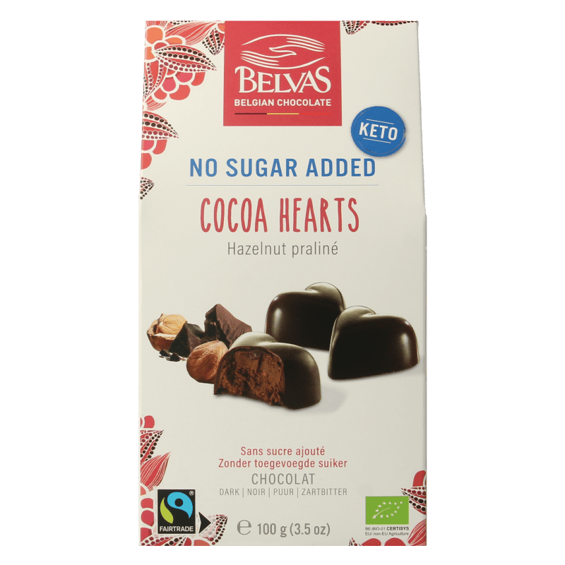 Belvas Chocolade 100 Gram Belvas Choco hart hazelnoot praline bio 100 Gram