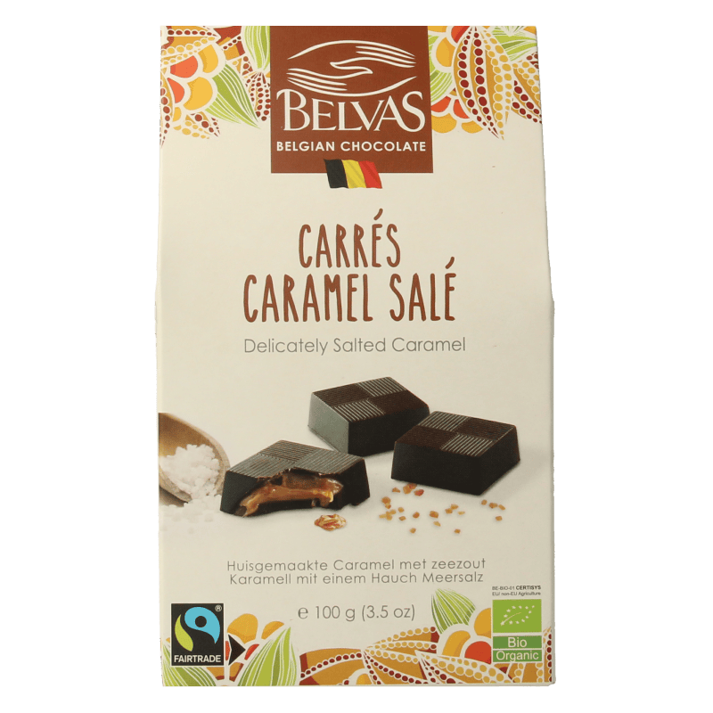 Belvas Chocolade 100 Gram Belvas Puur met licht gezouten caramel bio 100 Gram