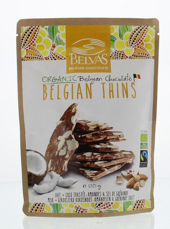 Belvas Chocolade 120 Gram Belvas Thins melk kokos amandel bio 120 Gram