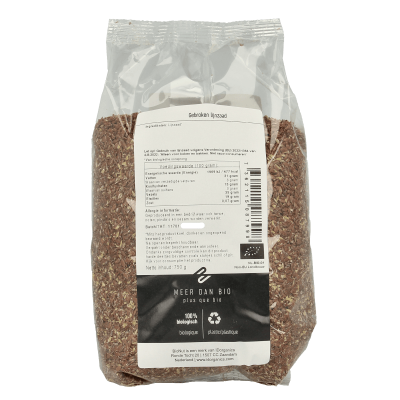 Bionut Raw en Superfoods 750 Gram Bionut Lijnzaad gebroken bio 750 Gram