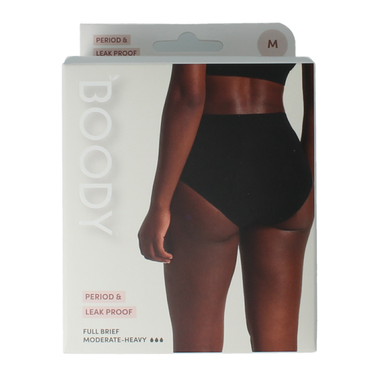 Boody menstruatieondergoed zwart tailleslip voor dames, normaal hevi, 1 stuk, comfortabel en duurzaam ondergoed.