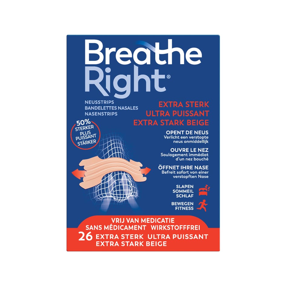 Breathe Right Neusverzorging en Inhalatie 26.00 Stuks Breathe Right Neusstrips extra sterk 26.00 Stuks