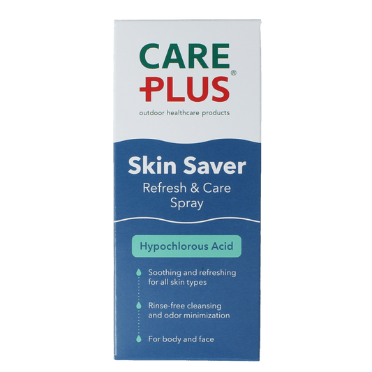 Care Plus Skin Saver Spray 100ml, a body care product with a spray nozzle for moisturizing and soothing skin.