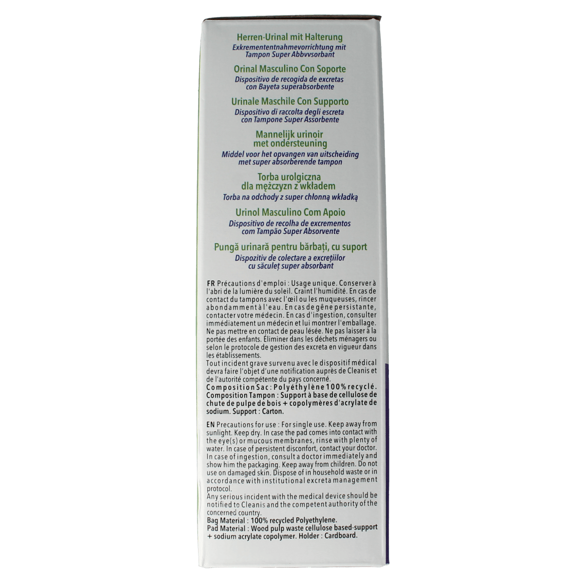 CareBag disposable urinal for men, packaged in a box of 12, designed for convenient urinary drainage and hygiene.