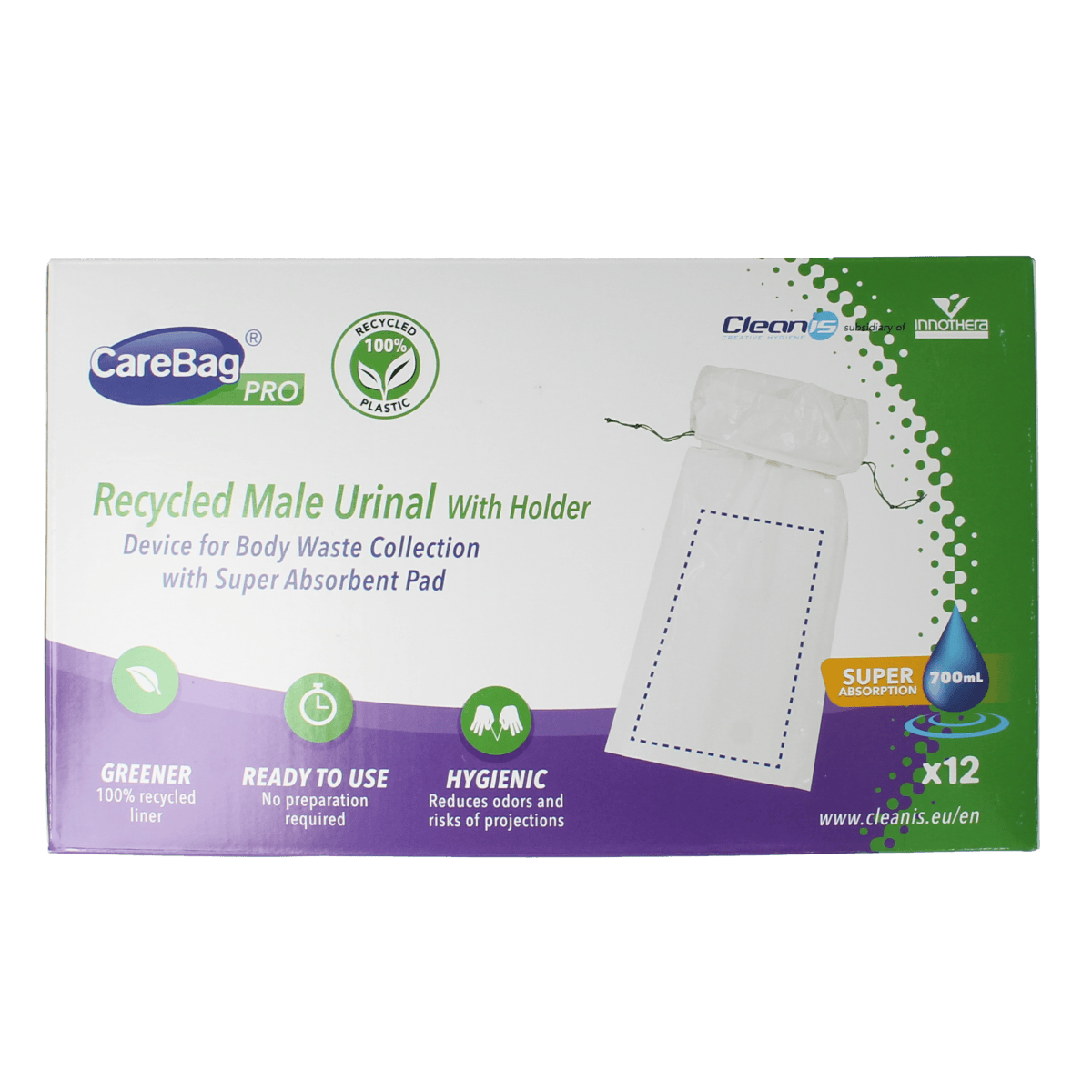 CareBag disposable urinals for men, pack of 12, with catheter and urinal design, suitable for medical or personal use