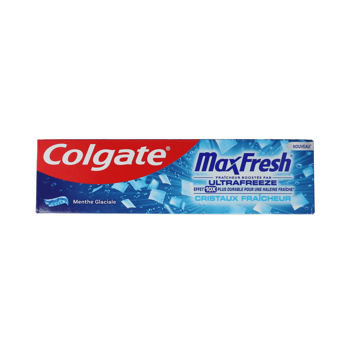 Colgate Max Fresh Cooling Crystals toothpaste in 75ml tube, featuring refreshing mint flavor and cooling crystals for fresh breath.