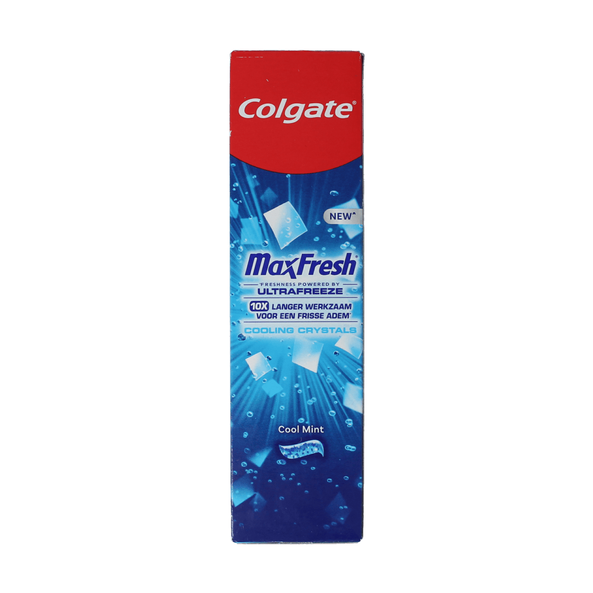 Colgate Max Fresh Cooling Crystals toothpaste 75ml tube, featuring bright mint packaging and a flip-top cap.