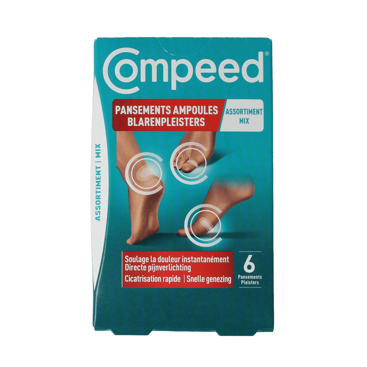 Compeed Blarenpleister mixpack, 6 stuks, voetverzorging, blarenpleisters voor snel pijnverlichting en huidherstel.