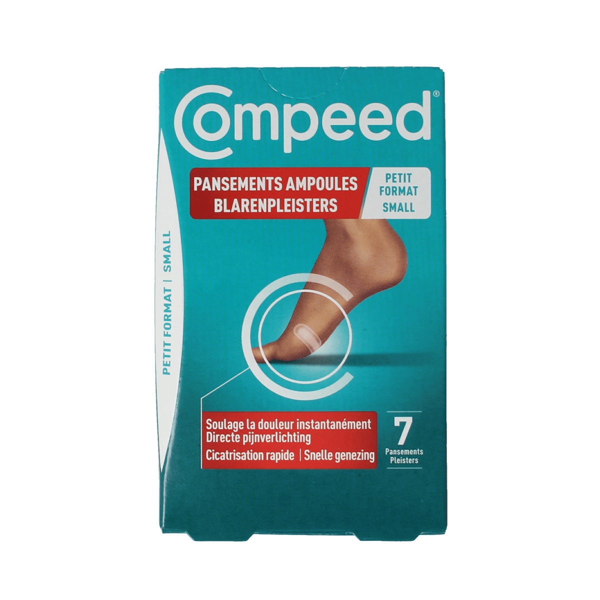 Compeed small blister plasters for foot care, 7-pack of Compeed blister bandages for foot protection and healing.