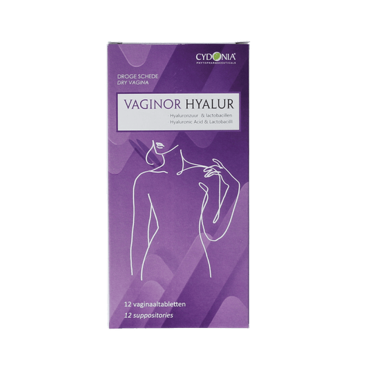Cydonia Vaginor hyaluron vaginal tablets in a blister pack, designed for intimate hygiene and moisture support.