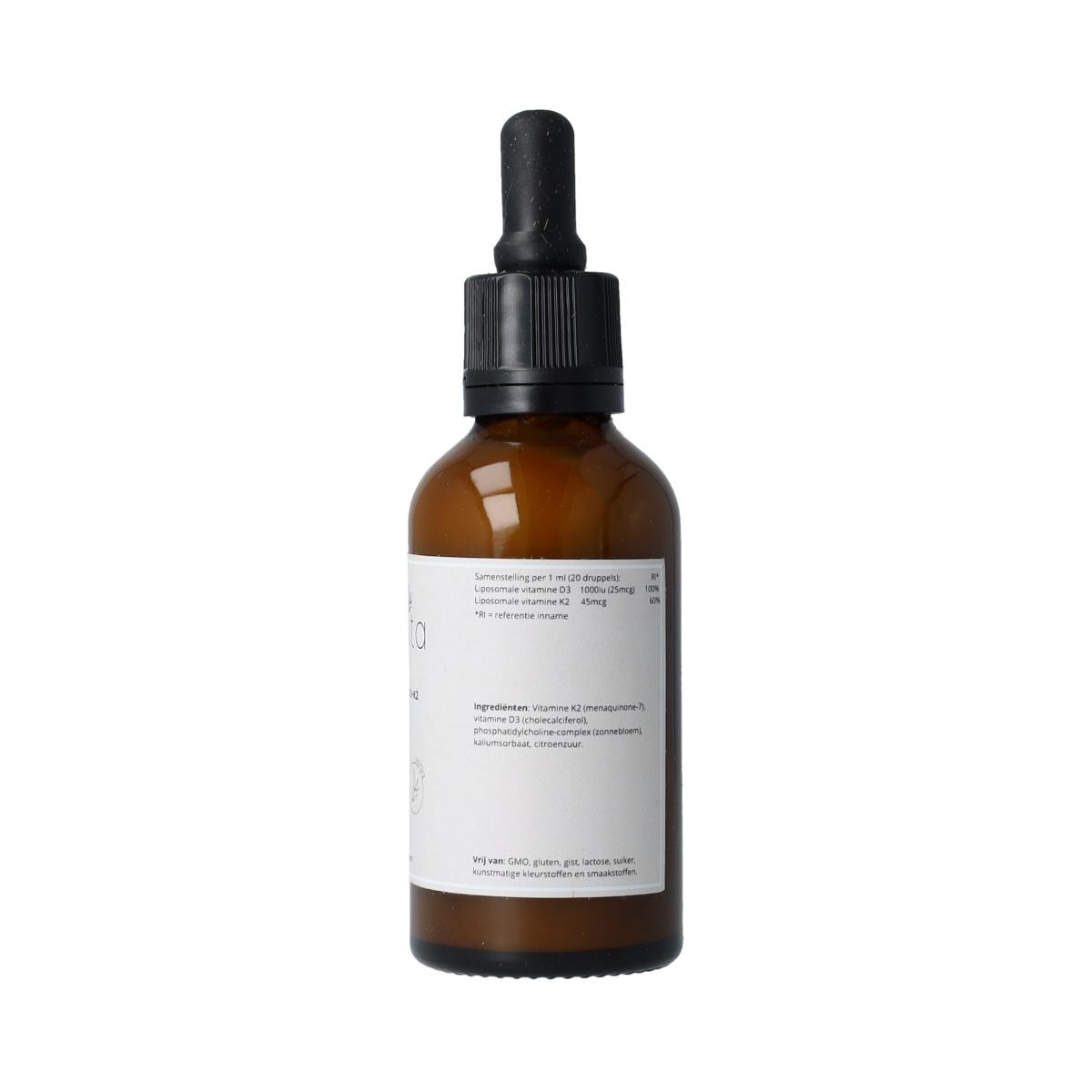 Darvita D3+K2 liposomaal vitamin supplement bottle, 50ml, with dropper cap, showcasing the Darvita brand and product label.