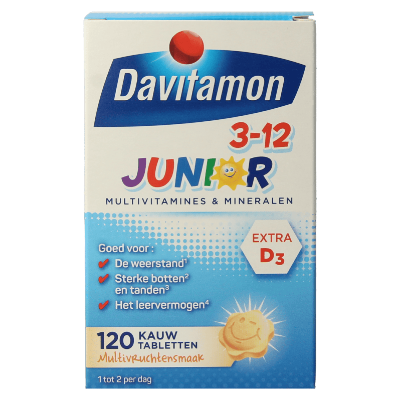 Davitamon Vitamine Multi 120 Kauwtabletten Davitamon Junior 3-12 multifruit 120 Kauwtabletten