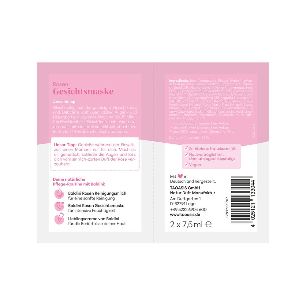 Baldini Baldini gezichtsmasker Rose Bio Demeter 15.00 Milliliter