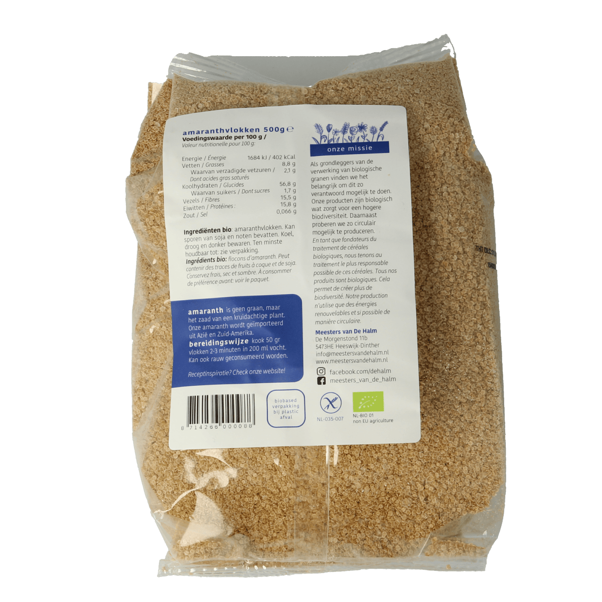 De Halm Ontbijtgranen 500.00 Gram De Halm Amaranthvlokken bio 500.00 Gram